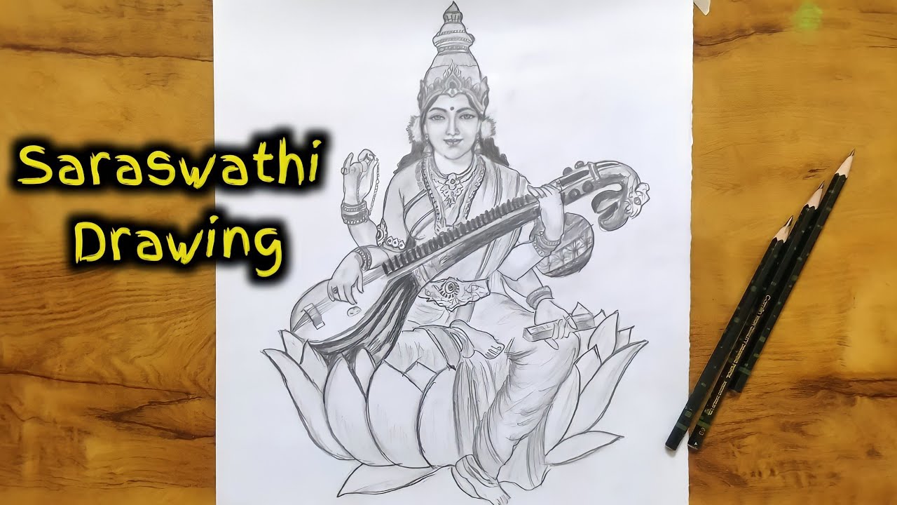 How to Draw Saraswati Mata✨| Beautiful Pencil Sketch | Easy - Step by Step  Tutorial - YouTube