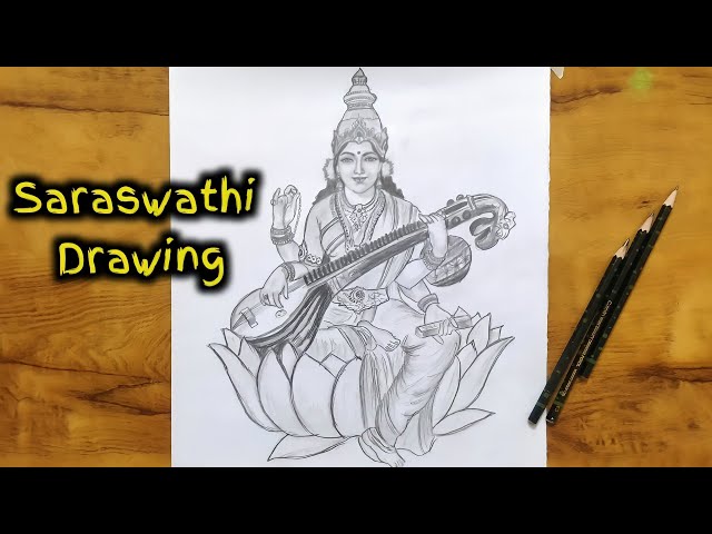 saraswati maa sketch and color pencil work. | Indusladies