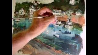 1041054 signing the painting cove side harbor by russ potak