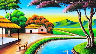 Landscape painting of a village | very easy process