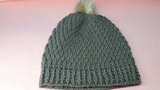 كروشيه طاقيه/ايس كاب رجالى بغرزة جبال الالب Easy crochet cap with alpine stitch