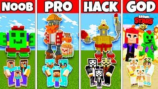 Minecraft: FAMILY BRAWL STARS HOUSE BUILD CHALLENGE - NOOB vs PRO vs HACKER vs GOD in Minecraft