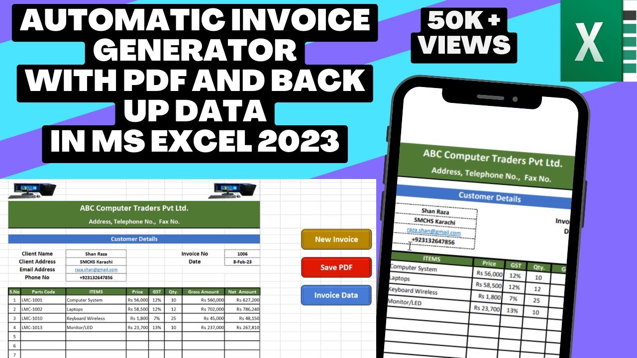 Fully Automated Invoice Generate with Database and PDF of invoice in Excel 2023