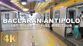 2 Train Rides, Baclaran to Antipolo | LRT-1 to LRT-2 | Cabin View Full Ride Tour | 4K | Philippines