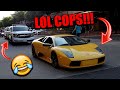 LAMBORGHINI EVADES POLICE BY PULLING INTO THE CAR SHOW!!! *LAMBO TROLLS COP*