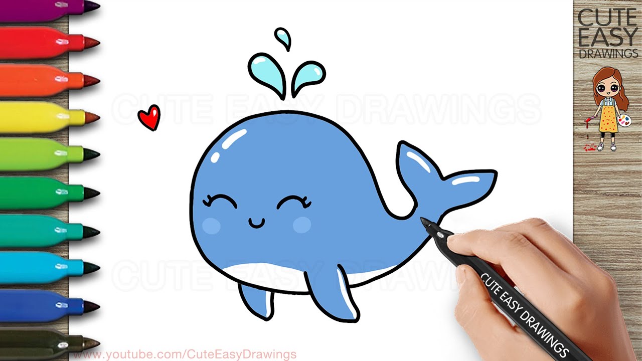 How to Draw a Cute Blue Whale Cartoon Easy - YouTube