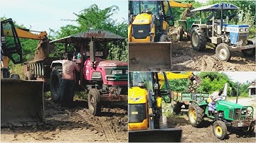 Mahindra Arjun 555 Di | John Deere 5104 | Swaraj 744 Fe tractor loading mud using jcb 3dx | CFV