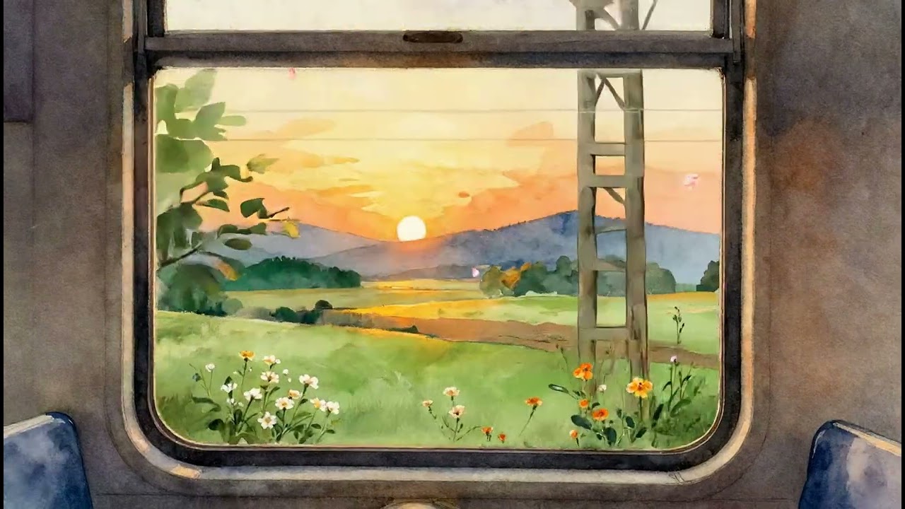 Acoustic Guitar Chill hop Lo-fi warm emotion Watercolor Background