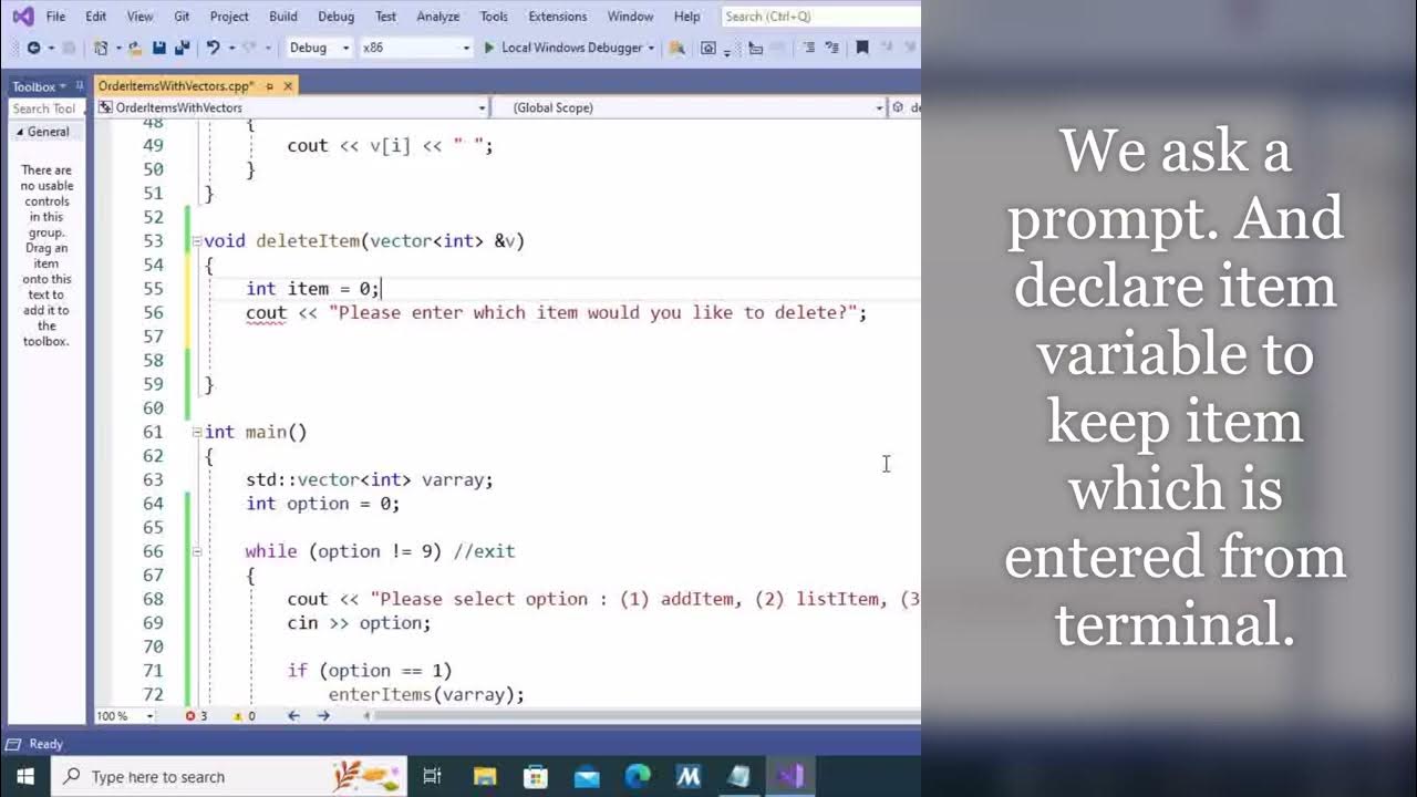 how-to-open-c-console-project-how-to-delete-item-from-vectors