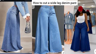 How to Cut and Sew Stylish Wide Leg Denim Pants | Wide Leg Jean Trouser Tutorial