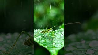 A Bug’s Life: Tiny Ant in Gentle Rain 🐜🌧️#shorts #macrovideo #ant #greenant #insect #drizzle