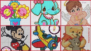 Amazing kids cartoon character Cross Stitch Patterns with graph For Cushion Covers