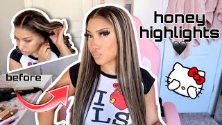 NO BABY HAIR! 😍WATCH ME INSTALL THIS PRE PLUCKED HONEY BLONDE HIGHLIGHT WIG FT WEST KISS HAIR