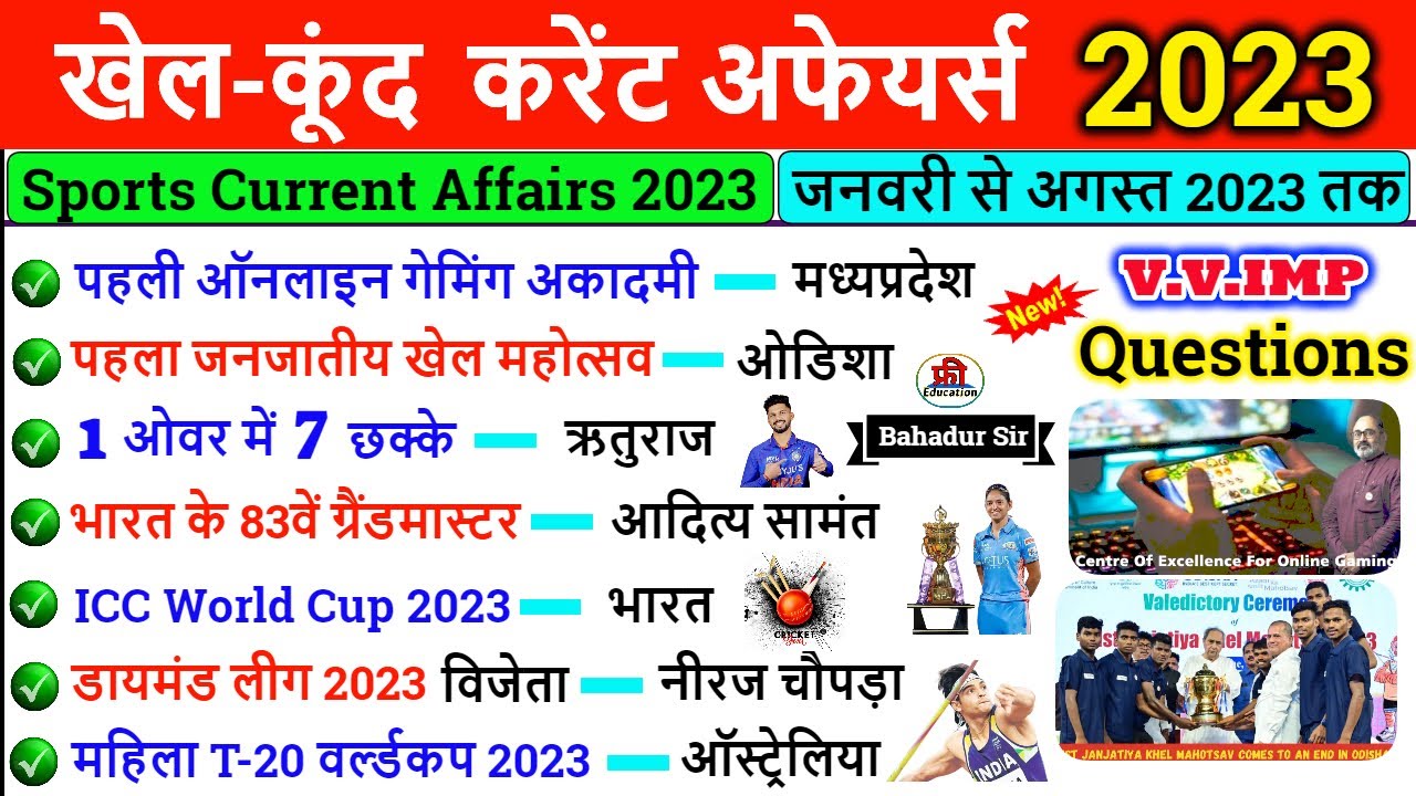 Sports Current Affairs 2023 | खेल करंट अफेयर्स 2023 | Sports 2023 ...