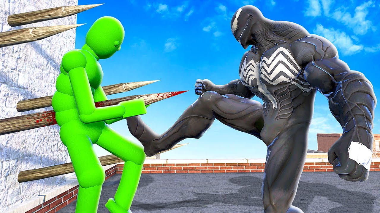 VENOM пинает рэгдоллов на шипы — геймплей Overgrowth Mods