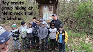 Boy scouts group hiking at Nells rock trail in Shelton