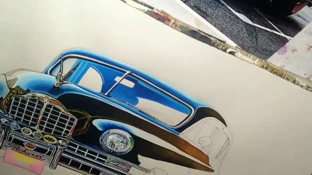 Packard 1948 Vintage Car Photorealistic Watercolour Painting on paper