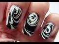 Water Marble For Short Nails, Black & White Swirl Nail Art Design Tutorial HowTo HD Video