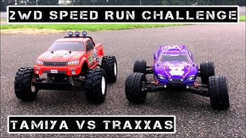 TAMIYA vs TRAXXAS! 2WD Speed Run Challenge! ... and Traxxas Rustler Crash at 72.6 kmh!