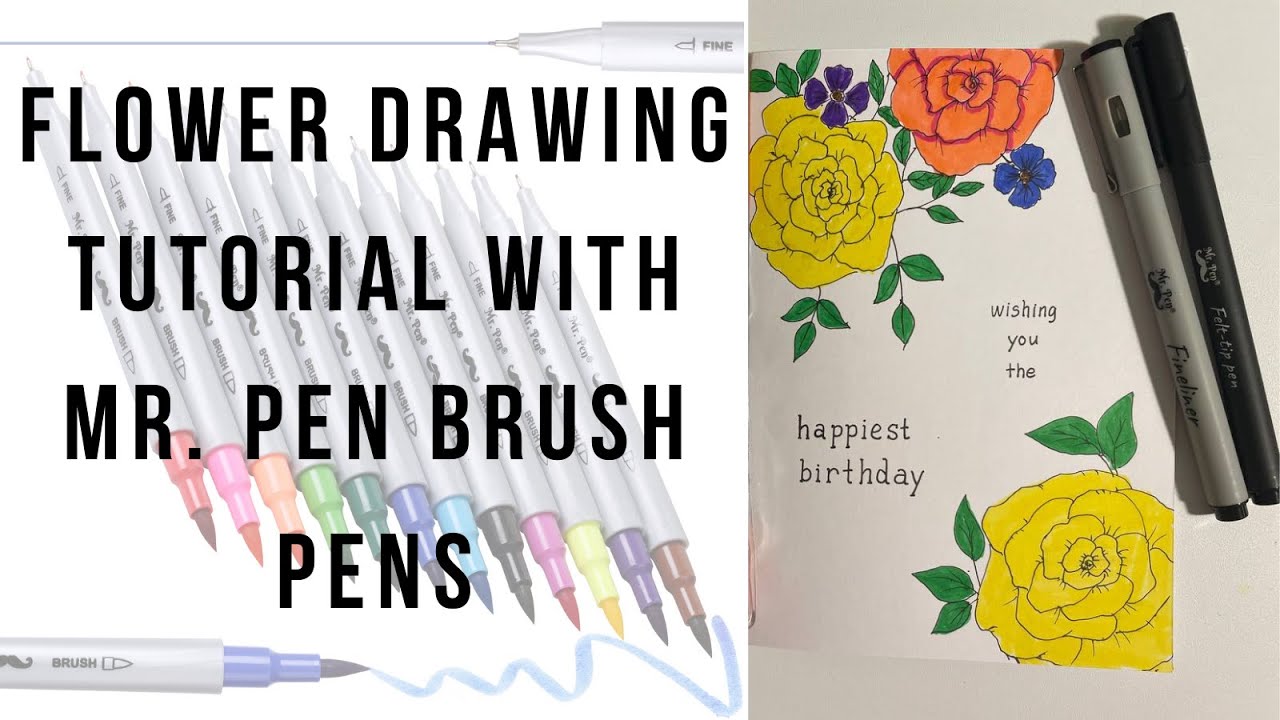 Flower drawing tutorial with Mr. Pen brush pens 