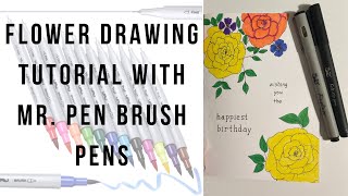 Flower drawing tutorial with Mr. Pen brush pens