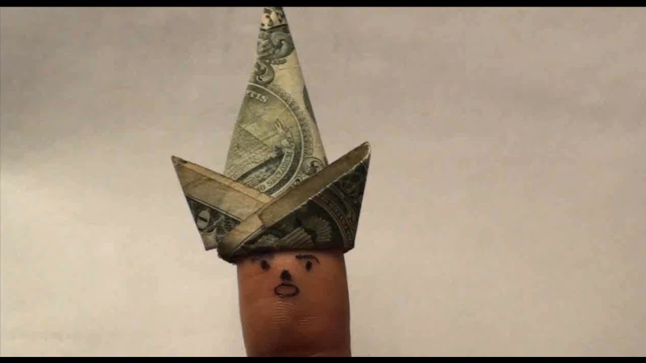 Easy Origami Finger Puppet Hat - $1 One Dollar Bill Cap for Finger