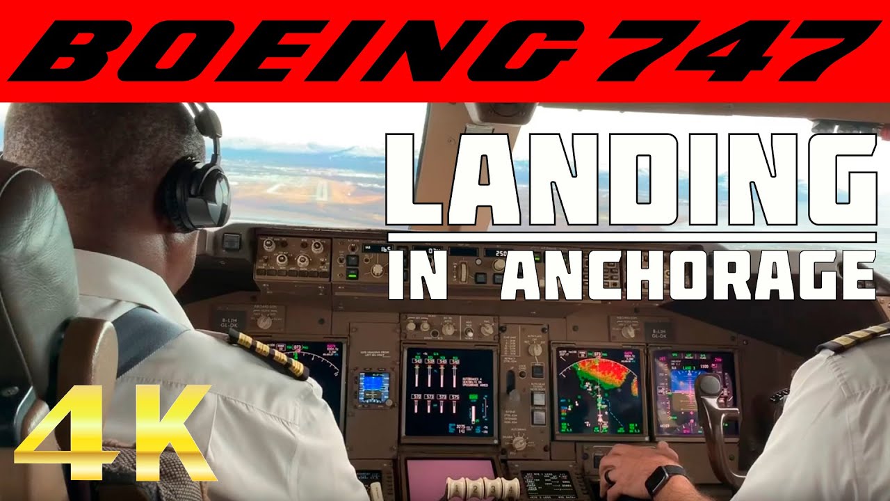 Boeing 747 Approach and Landing in Anchorage Airport Alaska Cockpit ...