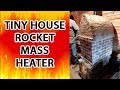 Tiny House Rocket Mass Heater - the Cyclone by Kirk "Donkey" Mobert has no barrel!