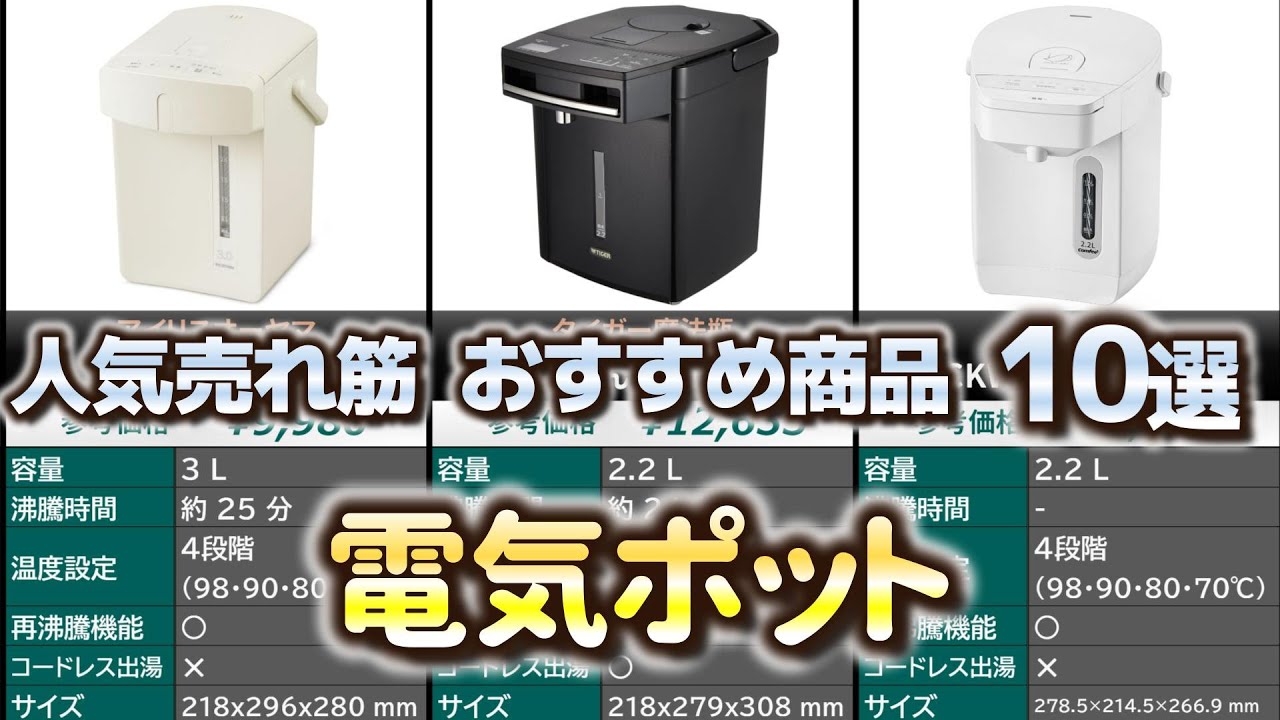 電気ポット 人気売れ筋 おすすめ10選【2024年】 - YouTube