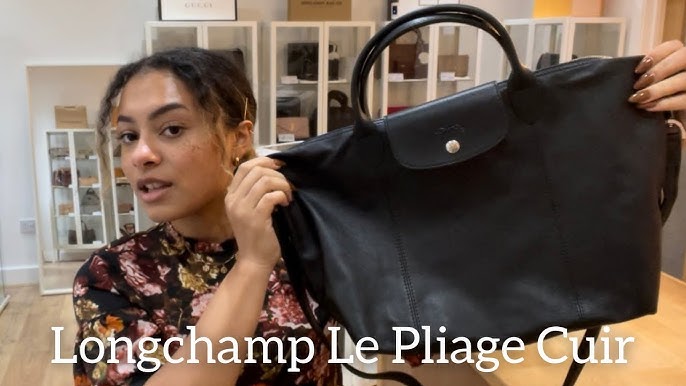 Longchamp+Pilot+BLUE+leather+Lambskin+Le+Pliage+Cuir+Backpack+