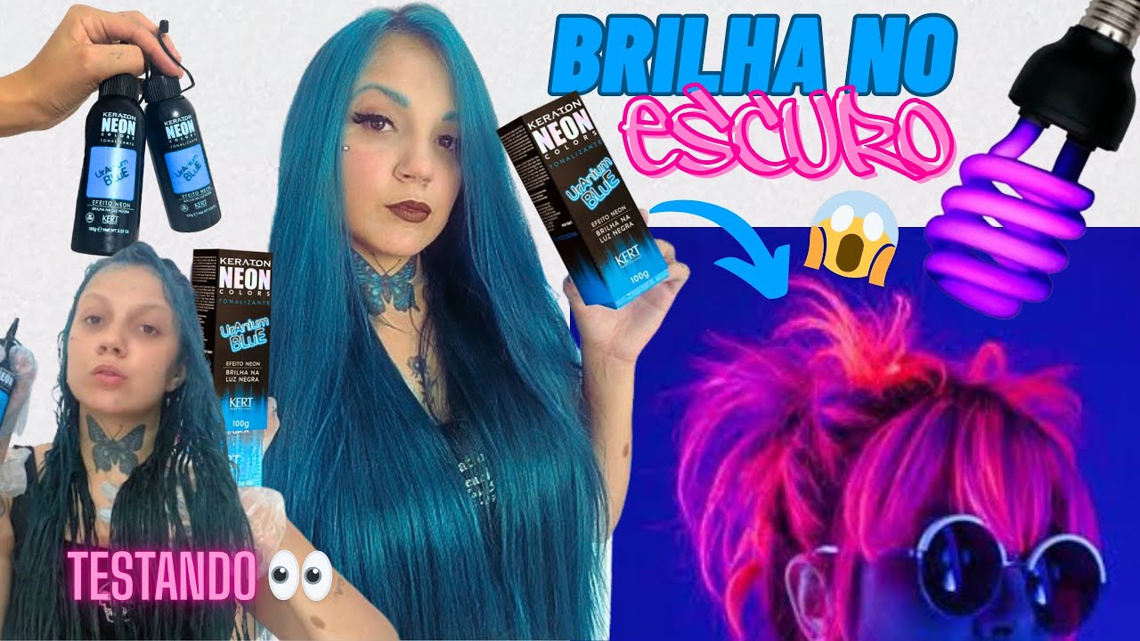 Resenha TONALIZANTE AZUL neon Colors de KERATON: Transformação do cabelo que brilha na luz negra 👀😱