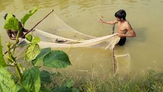 Net Fishing In Pond | Primitive Technology | Downdraft kiln #shorts #fishing #nature