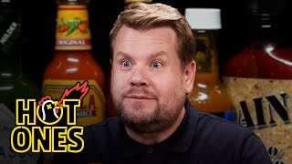 James Corden Experiences Mouth Karma While Eating Spicy Wings Hot Ones