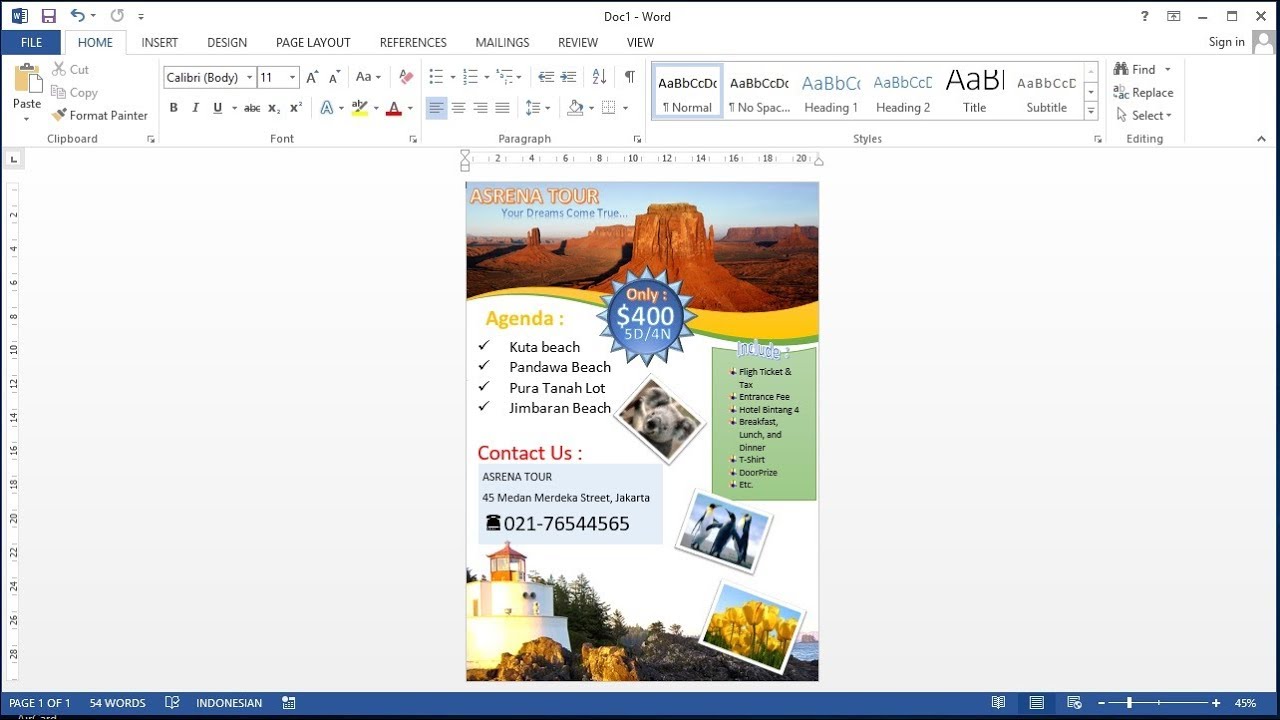 Belajar Microsoft Word 2013 Cara Membuat Brosur Wisata Atau Travel Anda Sendiri Di Ms Word Youtube