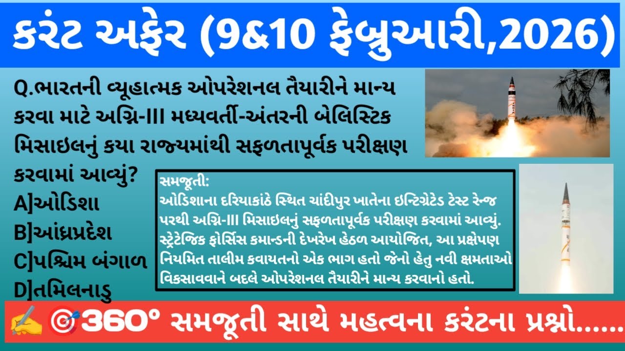 Daily Current Affairs 9&10 February 2026 | Current Affairs in Gujarati  | Current Affairs Today |