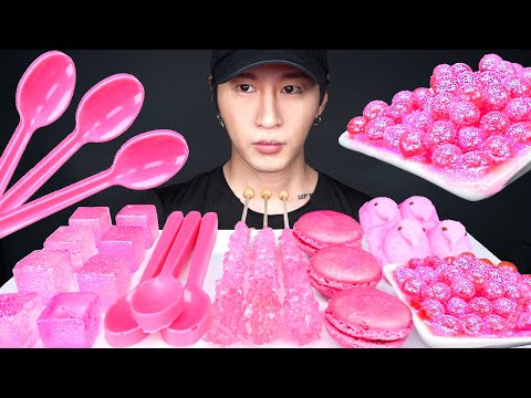 ASMR EDIBLE SPOONS & POPPING BOBA & ROCK CANDY & MACARONS & ICE CUBES & PEEPS MARSHMALLOWS MUKBANG