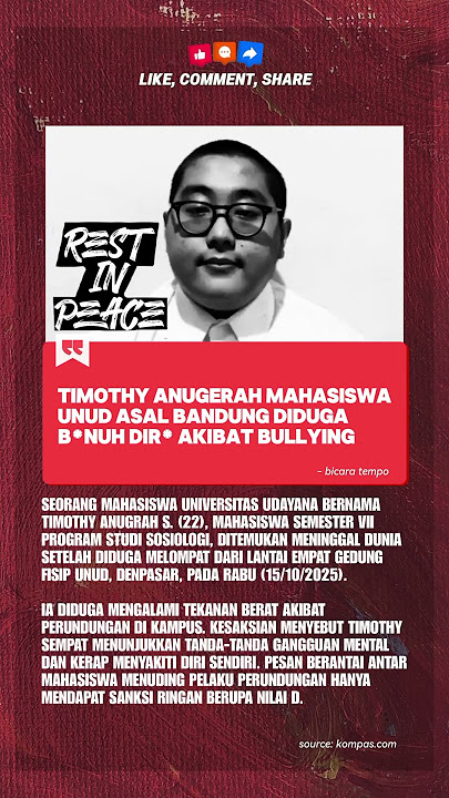 Mahasiswa Unud Diduga bund1r Karena Dibully, Pelaku Cuma Dapat Nilai D