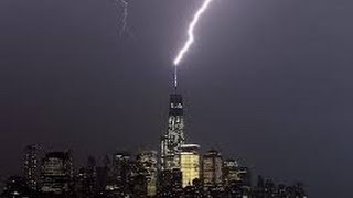Lightning Striking the Freedom Tower NYC - View from Brooklyn Heights NY