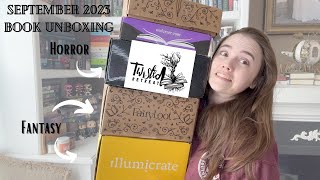 Massive Book Box Unboxing || September 2023 || Twisted Retreat, Fairyloot, Illumicrate, Owlcrate