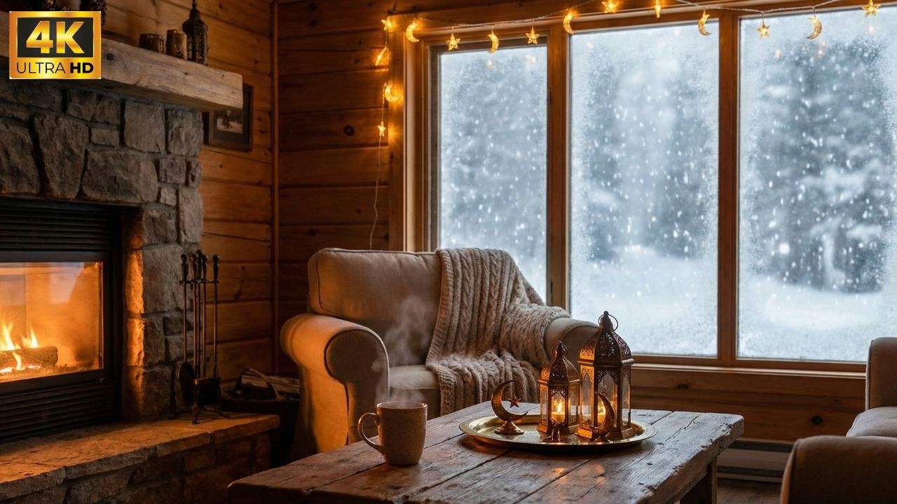 Cozy Winter Cabin Ramadan 🌙 Warm Fireplace for Sleep & Peace