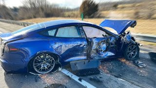 3-HOUR-OLD TESLA TOTALED ON HIGHWAY BY WRONG WAY DRIVER