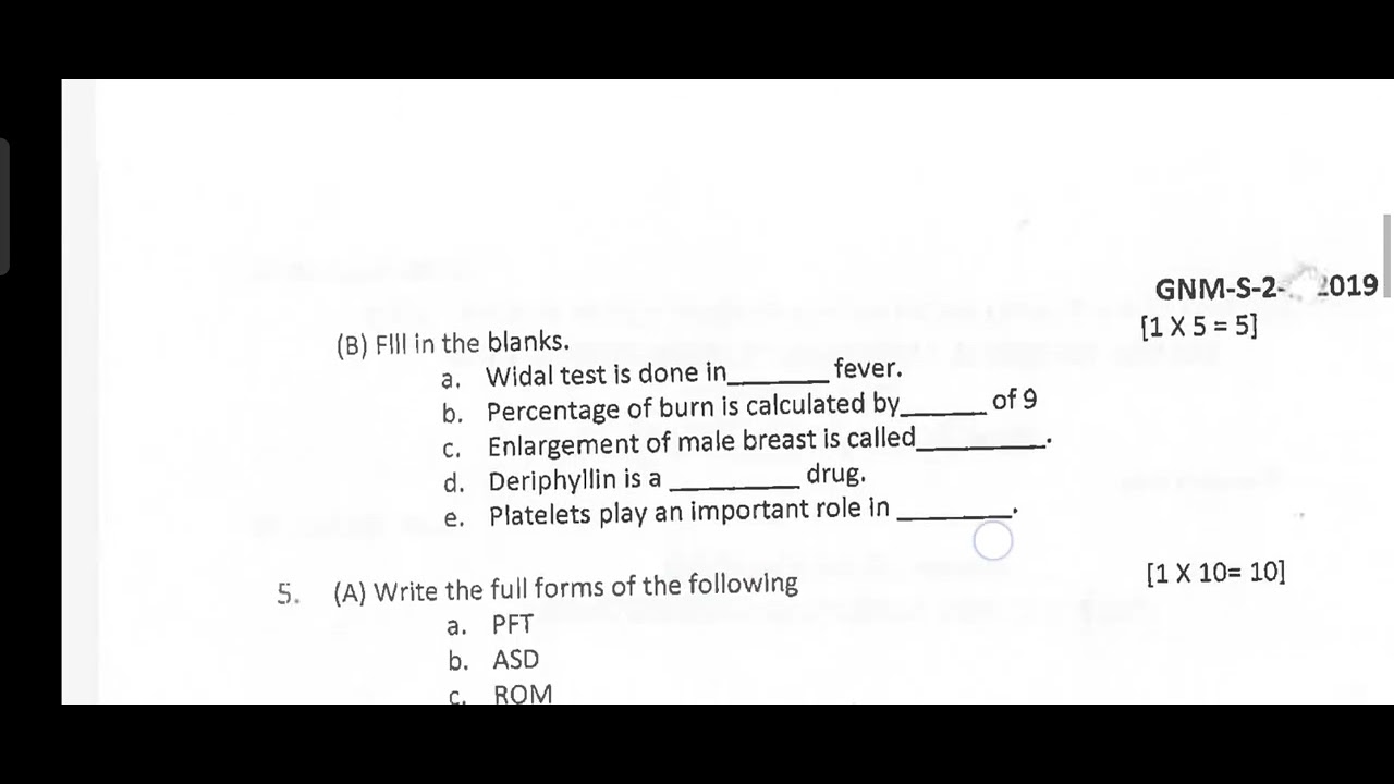 Medical Surgical Nursing Question Paper for GNM 2nd year YouTube