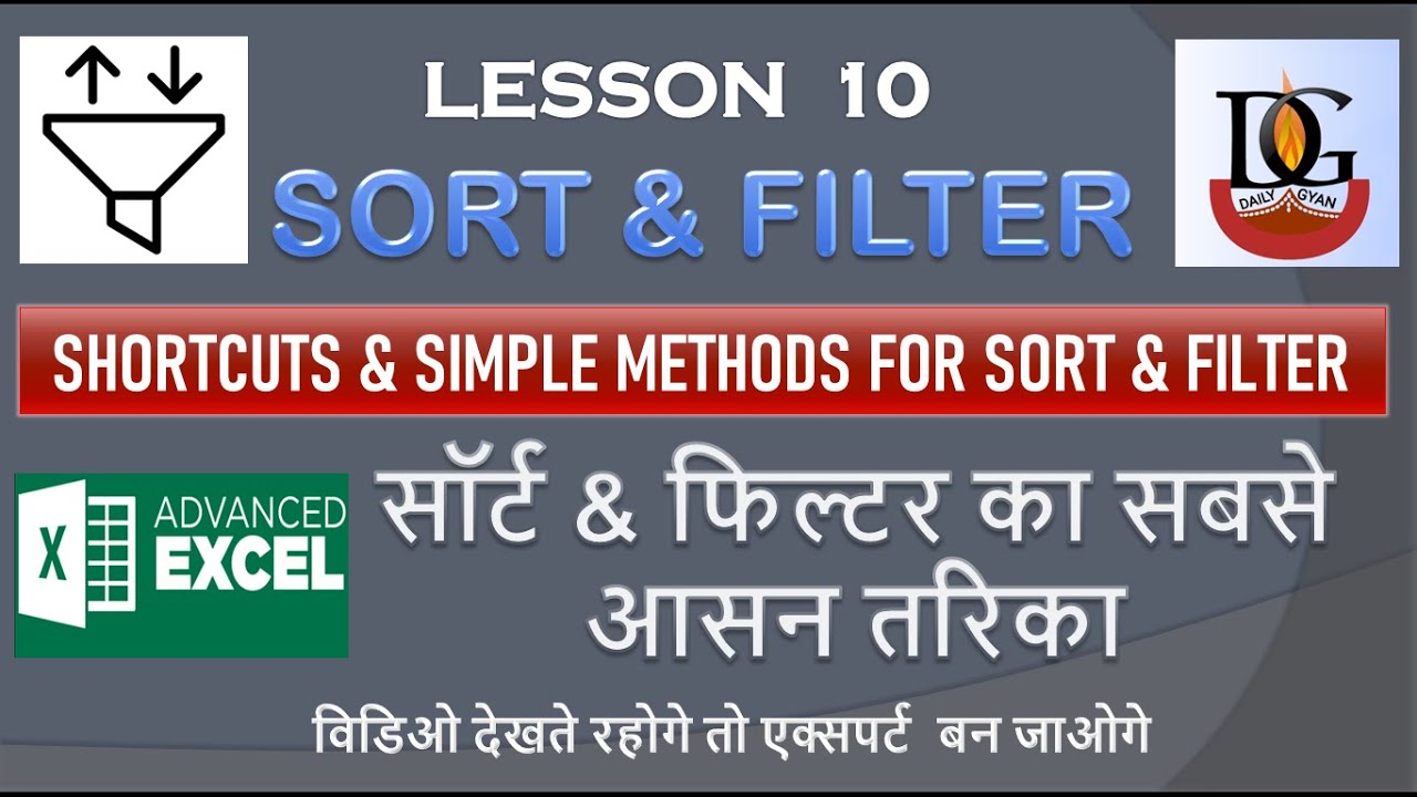 Sort Filter In Excel In Hindi Apply Filter In Excel Sort Excel Data Sort And Filter Data 