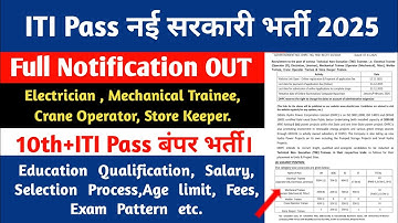 ITI Pass New Vacancy Notification OUT 2025||Fitter/Electrician/MMV/Welder New Recruitment Notific...