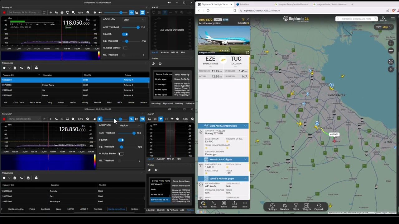 Escucha Banda Aérea. Baires Control. Ezeiza. Norte. Aeroparque. Sdrplay RSPdx.