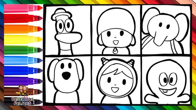 Vamos desenhar e colorir o Pocoyo e seus amigos num piquenique
