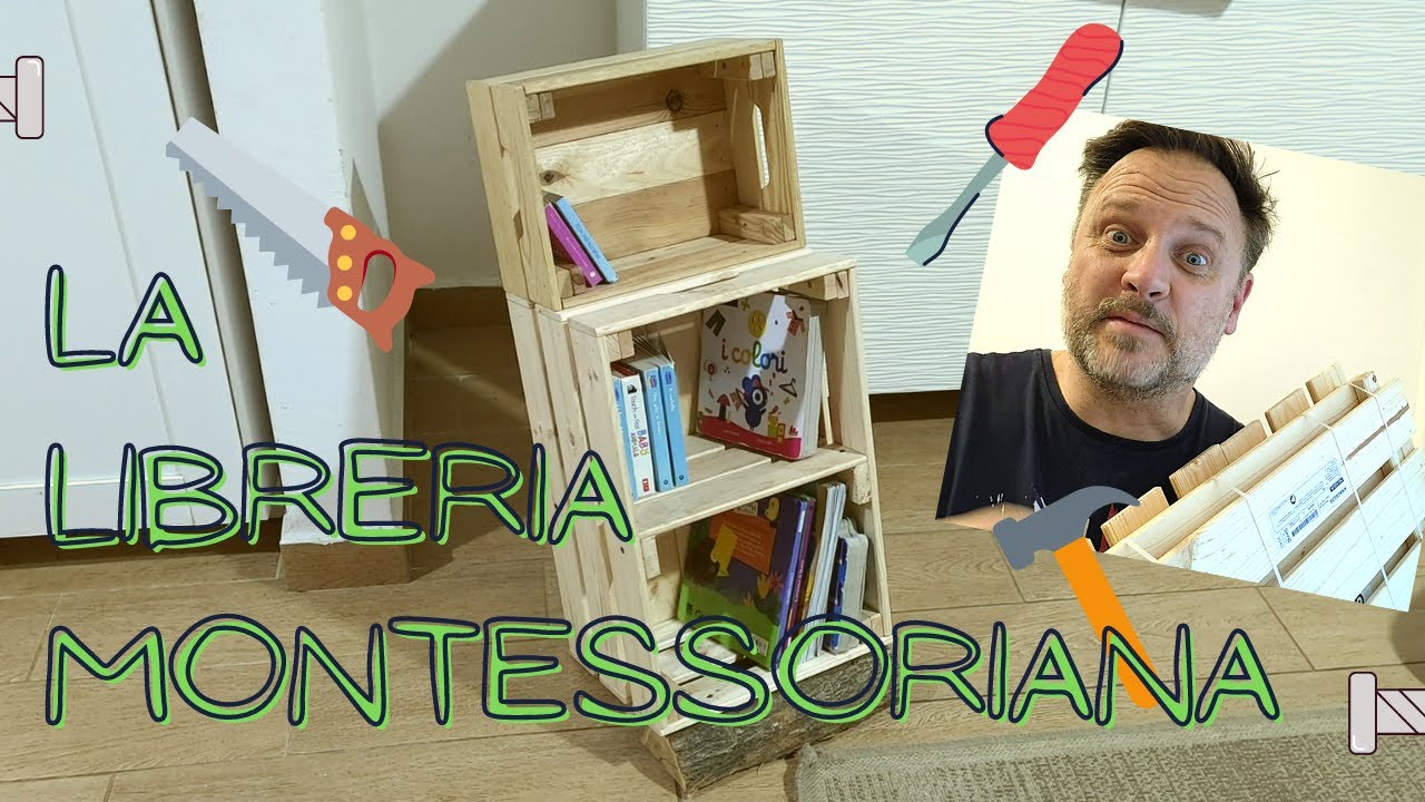 Libreria montessoriana per bambini con le cassette di legno Ikea 