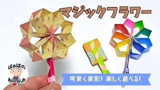 【折り紙】マジックフラワーの作り方　変形して楽しく遊べる！ origami magic flower【音声解説あり】 / ばぁばの折り紙