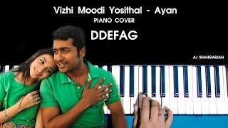 Vizhi Moodi Yosithal - Ayan Song Piano Cover WITH NOTES | AJ Shangarjan