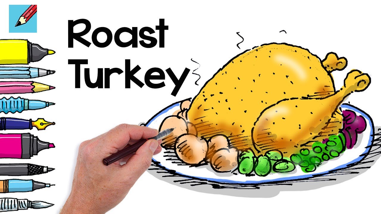 How to draw a Roast Turkey Real Easy | Step by Step with Easy - Spoken